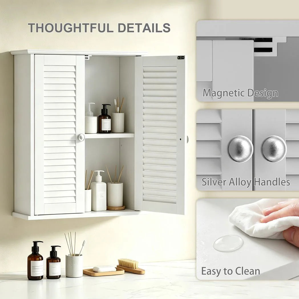 HOMCOM Wall Mounted Bathroom Cabinet with Louvred Doors and Adjustable Shelf – Storage Cupboard, White