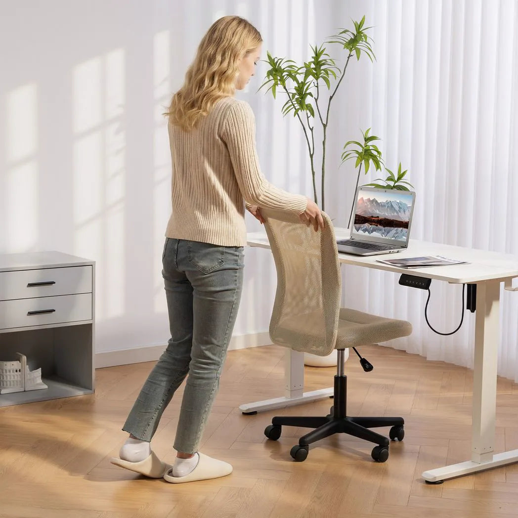 Vinsetto Armless Mesh Office Chair with Adjustable Height and 360° Swivel – Space-Saving Padded Study Chair, Beige