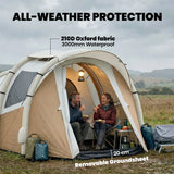 Outsunny 2-3 Person Inflatable Camping Tent with Air Pump, Bedroom & Living Room – Easy Setup Blow Up Tent, Khaki