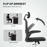 HOMCOM Mesh Back Office Chair with Lumbar Support, Flip-Up Armrests & Rocking – Desk Chair, Black