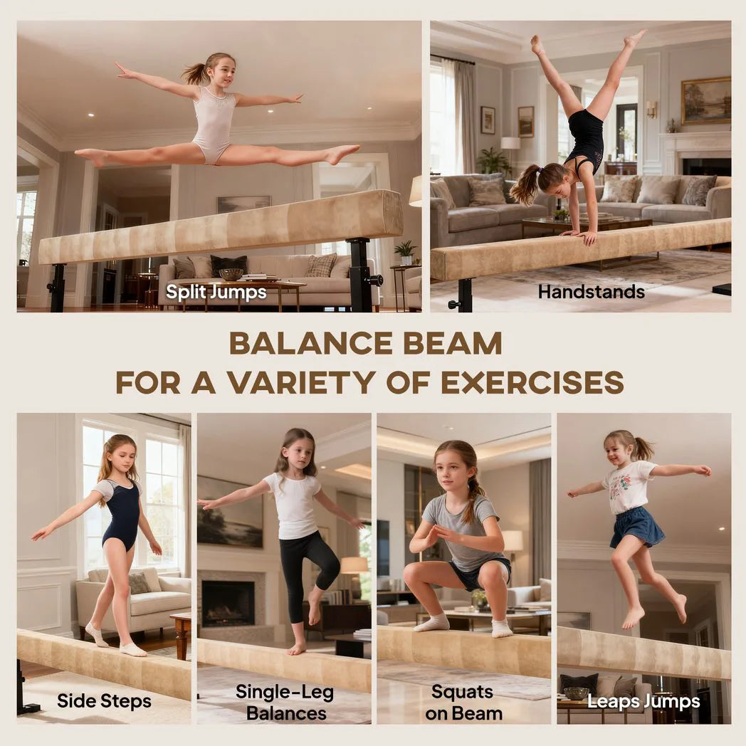 HOMCOM 7.5ft Adjustable Balance Beam with Wheels & 3 Height Settings – Gymnastics Training Beam for Ages 6+