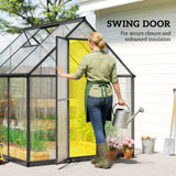 Outsunny 6 x 5.5ft Polycarbonate Greenhouse with Push Door, Roof Vent & Rain Gutter – Walk-In Garden Greenhouse, Black