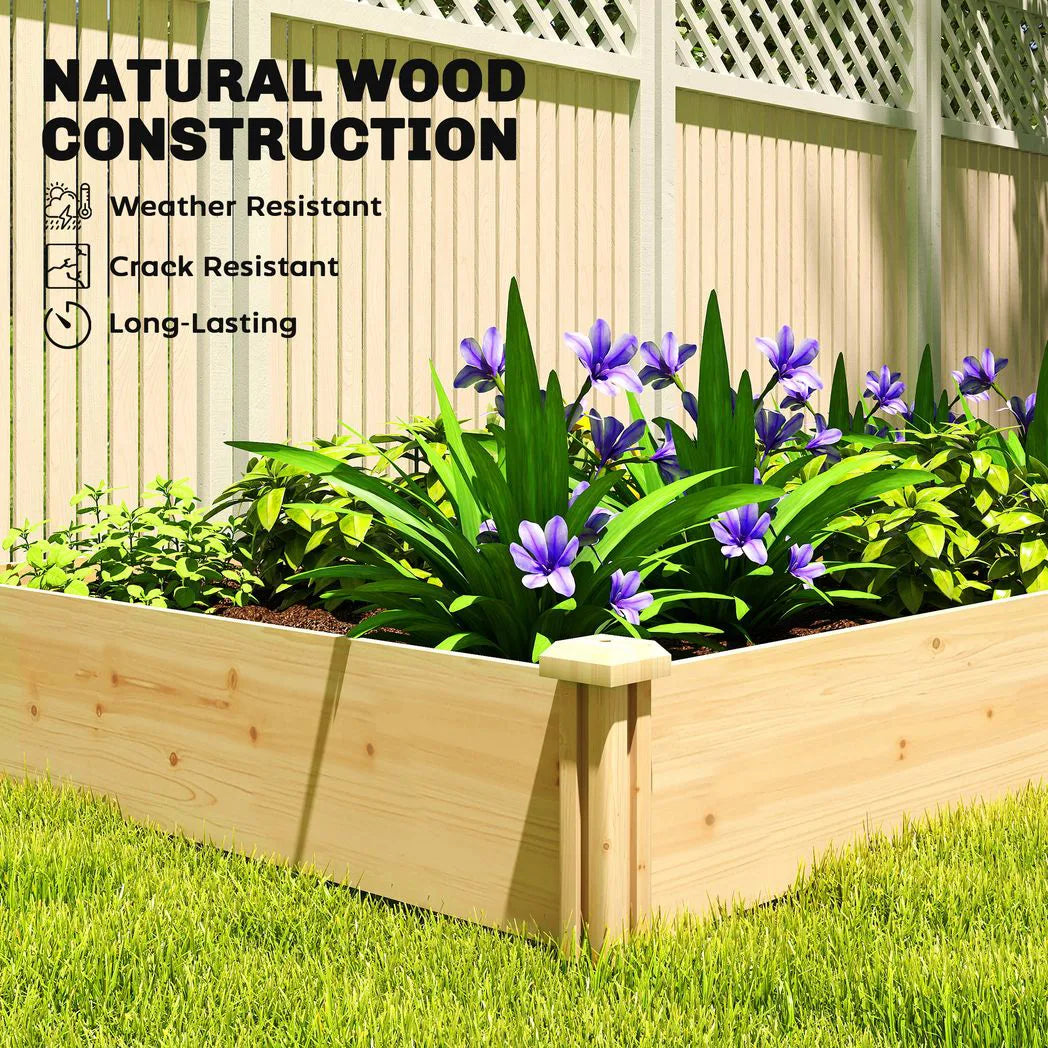 Outsunny Wooden Raised Garden Bed with Divider and Open Bottom – Planter Box for Flowers, Herbs and Vegetables
