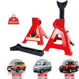 Heavy Duty Axle Stands, Pair – 3 Ton Capacity Each with Ratchet Height Adjustment, 280–415mm, Red and Black