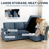 HOMCOM Corner Sofa Bed with Reversible Storage Chaise and USB Charging – L Shaped Sleeper, Blue