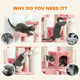 PawHut 173 cm Cat Tree with Scratching Boards and Two Cat Houses – Tall Activity Play Centre, Pink