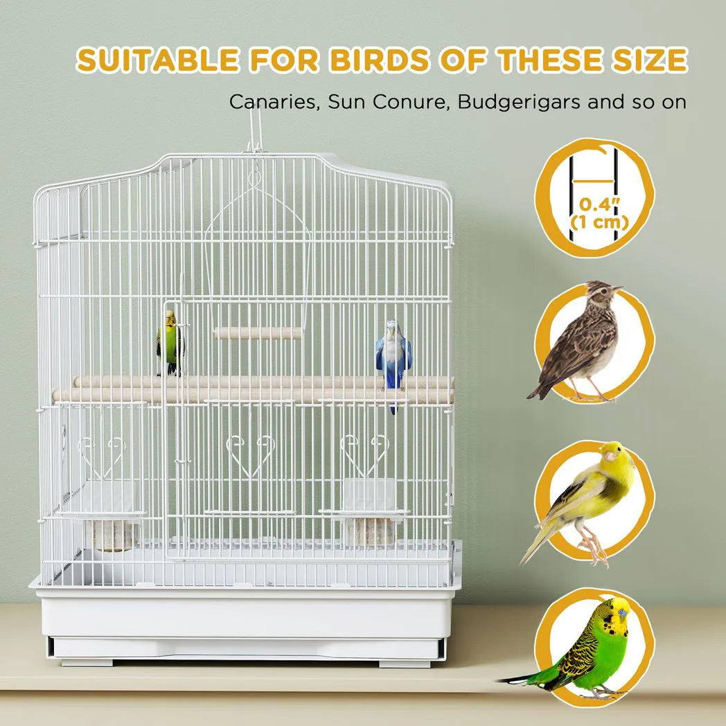 PawHut Large Metal Bird Cage with Perches, Food Bowls & Swing – For Budgies, Finches & Parakeets, White