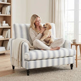 HOMCOM Velvet Single Sofa Armchair with Stripes, Turned Legs and Wide Seat – Modern Accent Chair, Grey