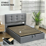 HOMCOM 4ft6 Double Ottoman Bed with Gas Lift Storage and Tufted Headboard – Linen-Look Bed Frame, Grey