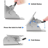4 x Folding Table & Chair Leg Hinges – 90 Degree Self-Locking Cold-Rolled Steel Support Brackets, Silver