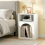 HOMCOM Narrow Bedside Table with 2 Open Compartments and Arched Design – Small Bedroom Nightstand, White
