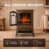 HOMCOM 3-Sided Electric Fireplace Stove, 1000W/2000W Freestanding Heater with 3D Flame Log – Brown