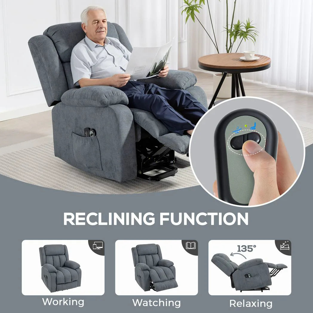 HOMCOM Power Lift Recliner Chair with Vibration Massage, Footrest and Remote – Electric Riser Chair, Grey