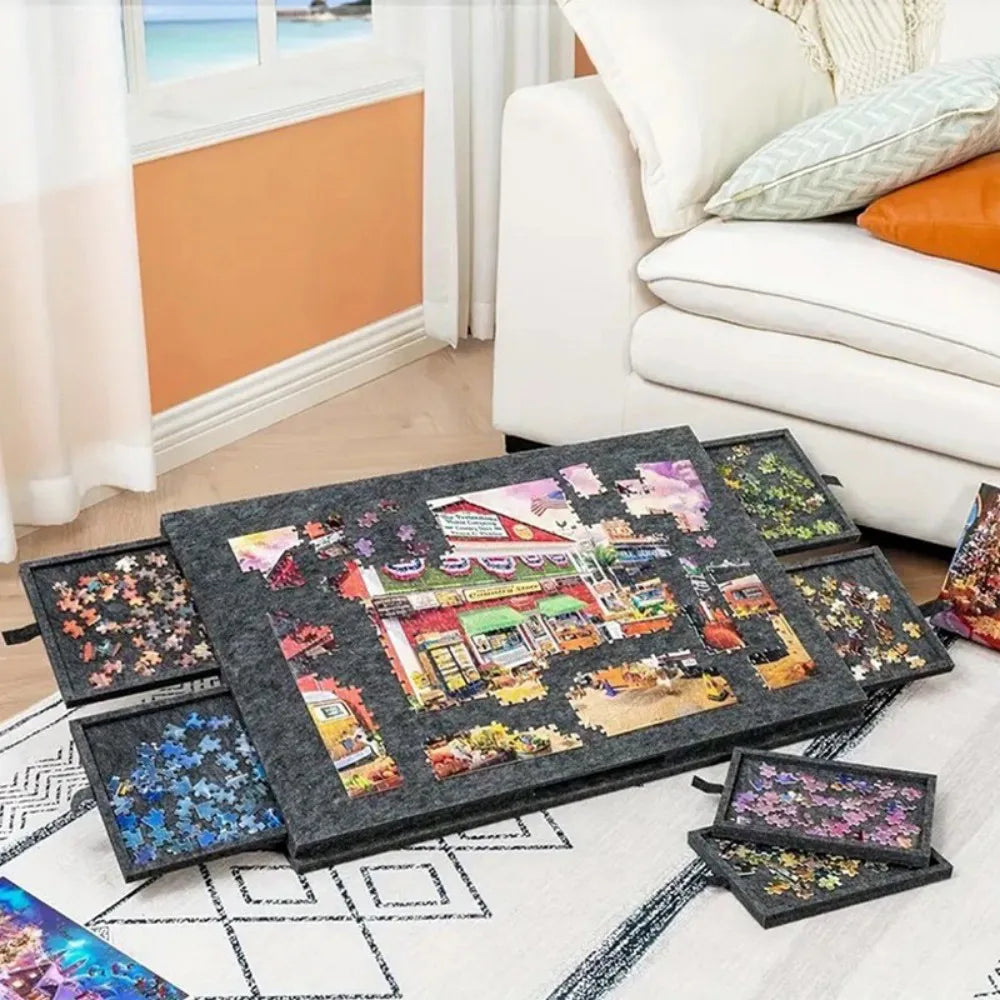 Tilting Jigsaw Puzzle Board with Stand, Cover & 6 Drawers – 1000 Piece, Portable