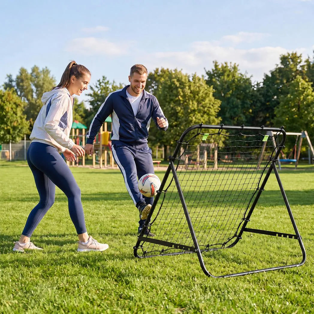 HOMCOM Adjustable Football Rebounder Net – Steel Frame Kickback Target Goal for Teens and Adults, Black