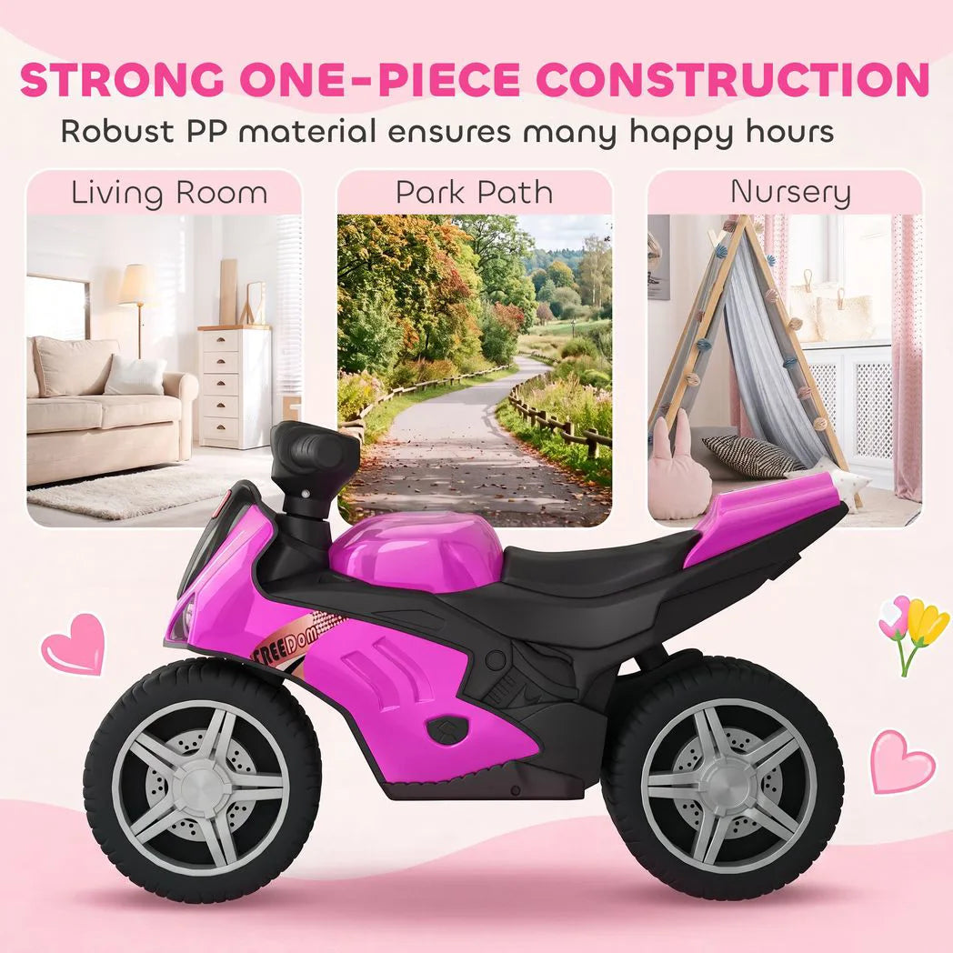 AIYAPLAY Toddler Balance Bike with Music, Extra-Wide PP Tyres & Motorbike Design – Boys and Girls Ride-On, Pink