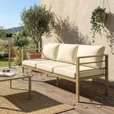 Outsunny 3-Seater Garden Sofa Bench with Cushions, Aluminium Frame, 185 x 66 x 64cm, Cream White