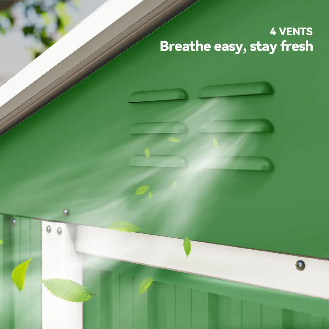Outsunny 6.5 x 3.5ft Galvanised Metal Garden Shed with Double Doors and Vents, Green