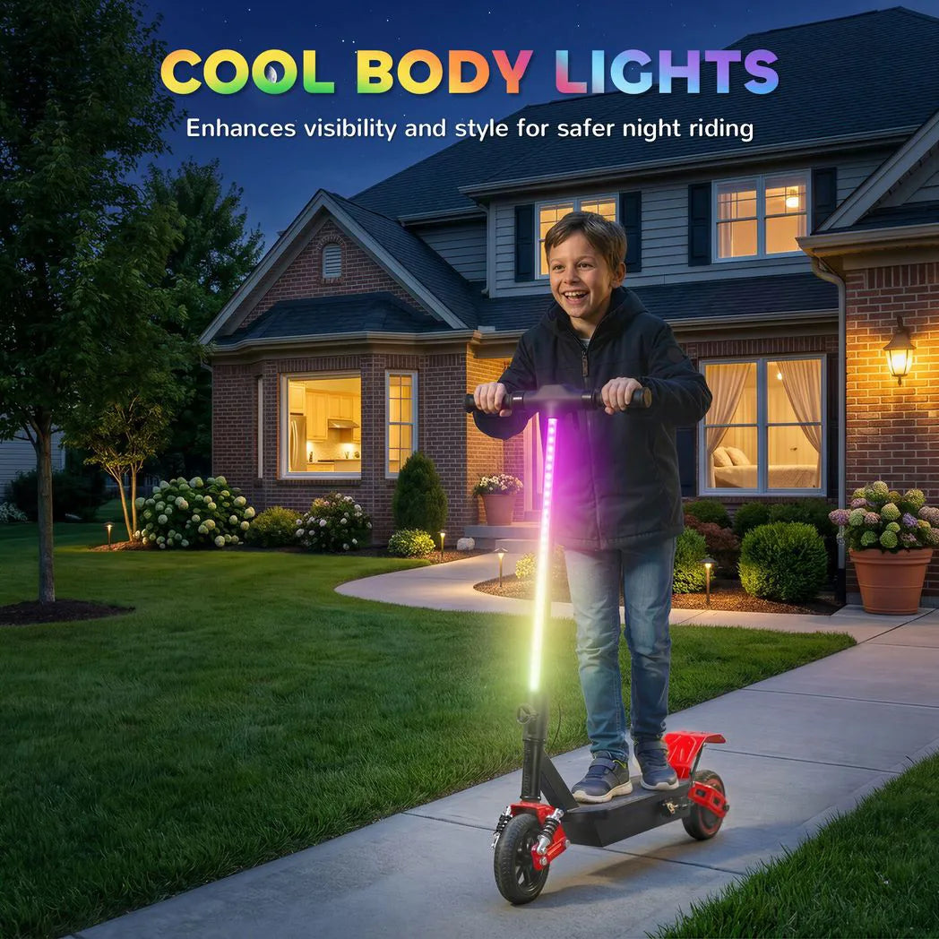 AIYAPLAY Foldable Kids Electric Scooter with LCD Display and Dual Shock Absorption – 15 km/h, Ages 6–14, Red