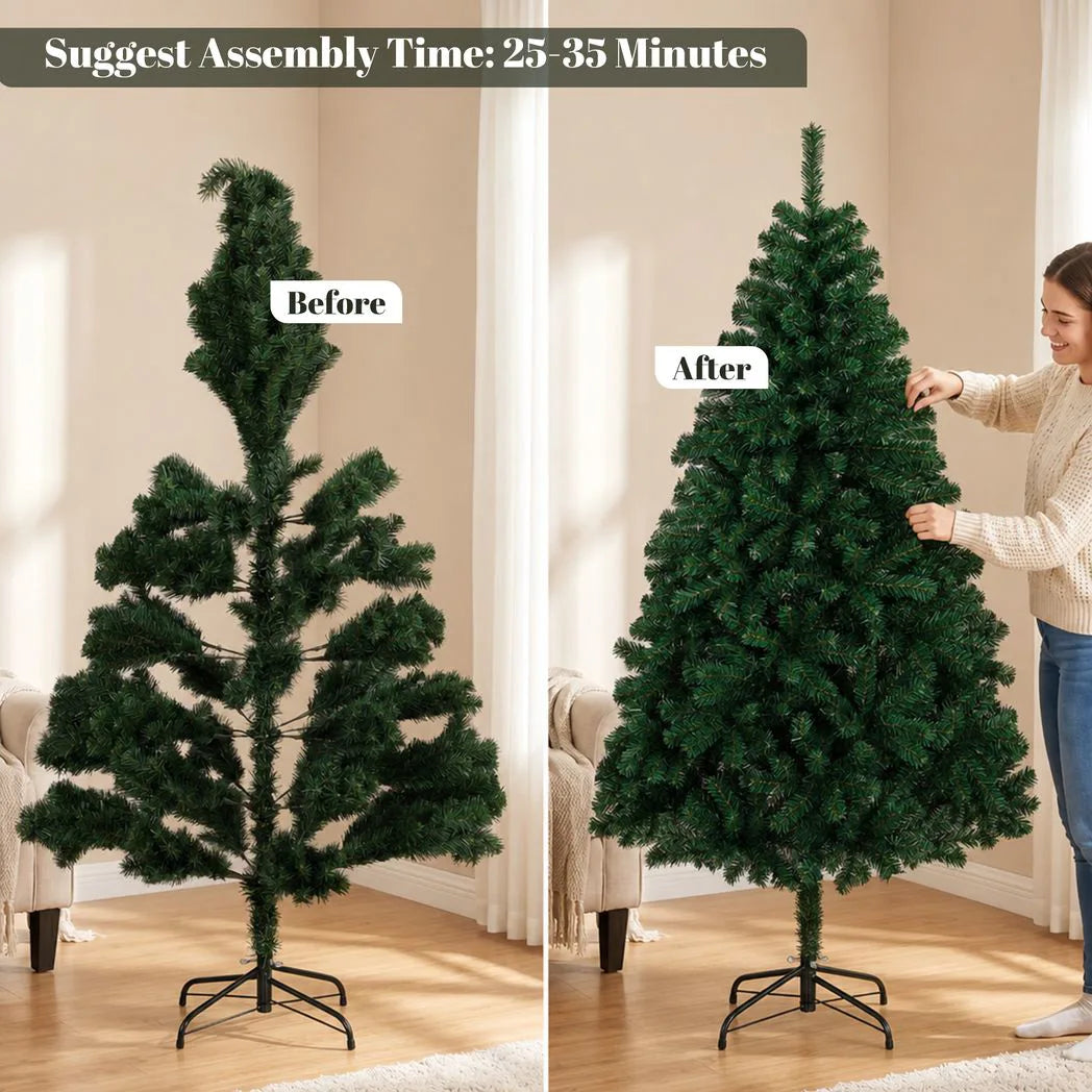 HOMCOM 6ft Hinged Artificial Fir Christmas Tree with 700 Branch Tips and Foldable Steel Stand, Green