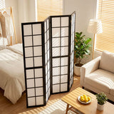 HOMCOM 4 Panel Folding Room Divider with Pine Wood Frame – Freestanding Privacy Screen for Living Room & Bedroom, Black