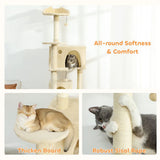 PawHut 180cm Large Cat Tree with Sisal Scratching Posts, Condos, Plush Perches, Hammock and Ladder, Beige