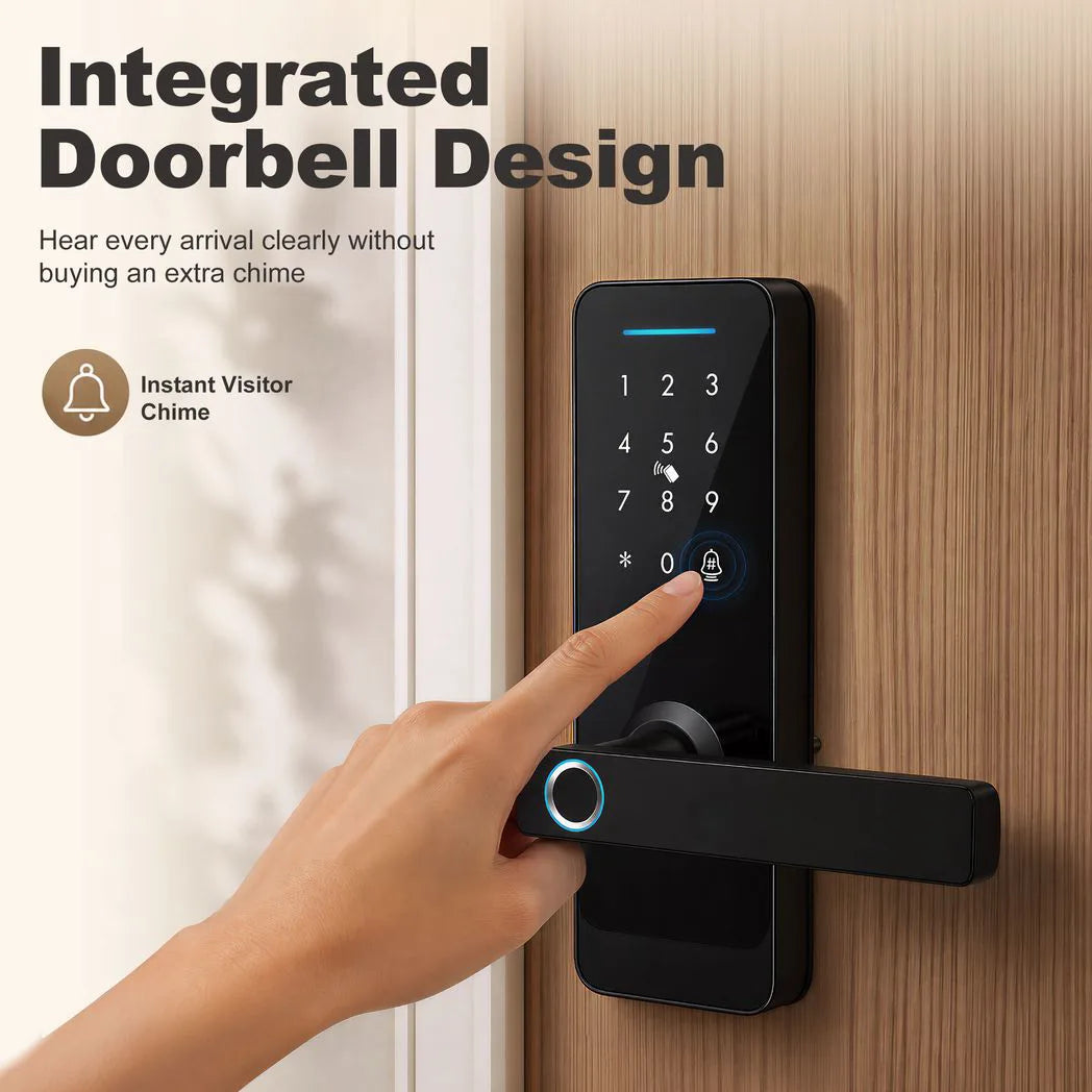 HOMCOM 5-in-1 Smart Door Lock with Fingerprint, Passcode, App and NFC Card – Keyless Entry, Doorbell