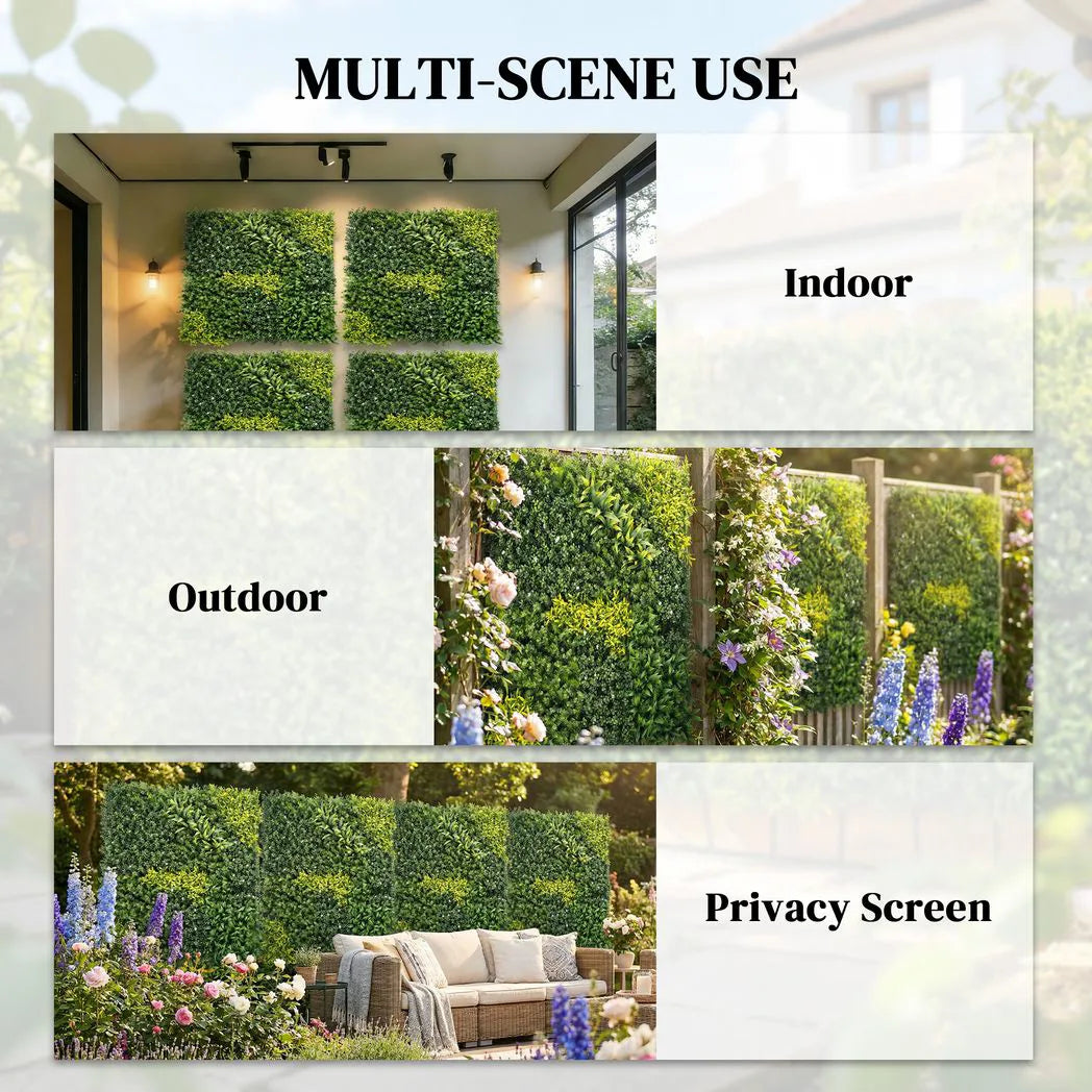 Outsunny Artificial Plant Wall Panel – 100 x 100cm UV-Resistant Greenery Backdrop and Privacy Screen, Green