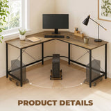 HOMCOM L-Shaped Corner Computer Desk with 3 Worktops, Wood-Effect Top – Home Office Gaming Workstation