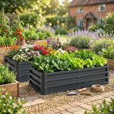 Outsunny Set of 2 Raised Beds for Garden, Galvanised Outdoor Planters for Herbs Vegetables