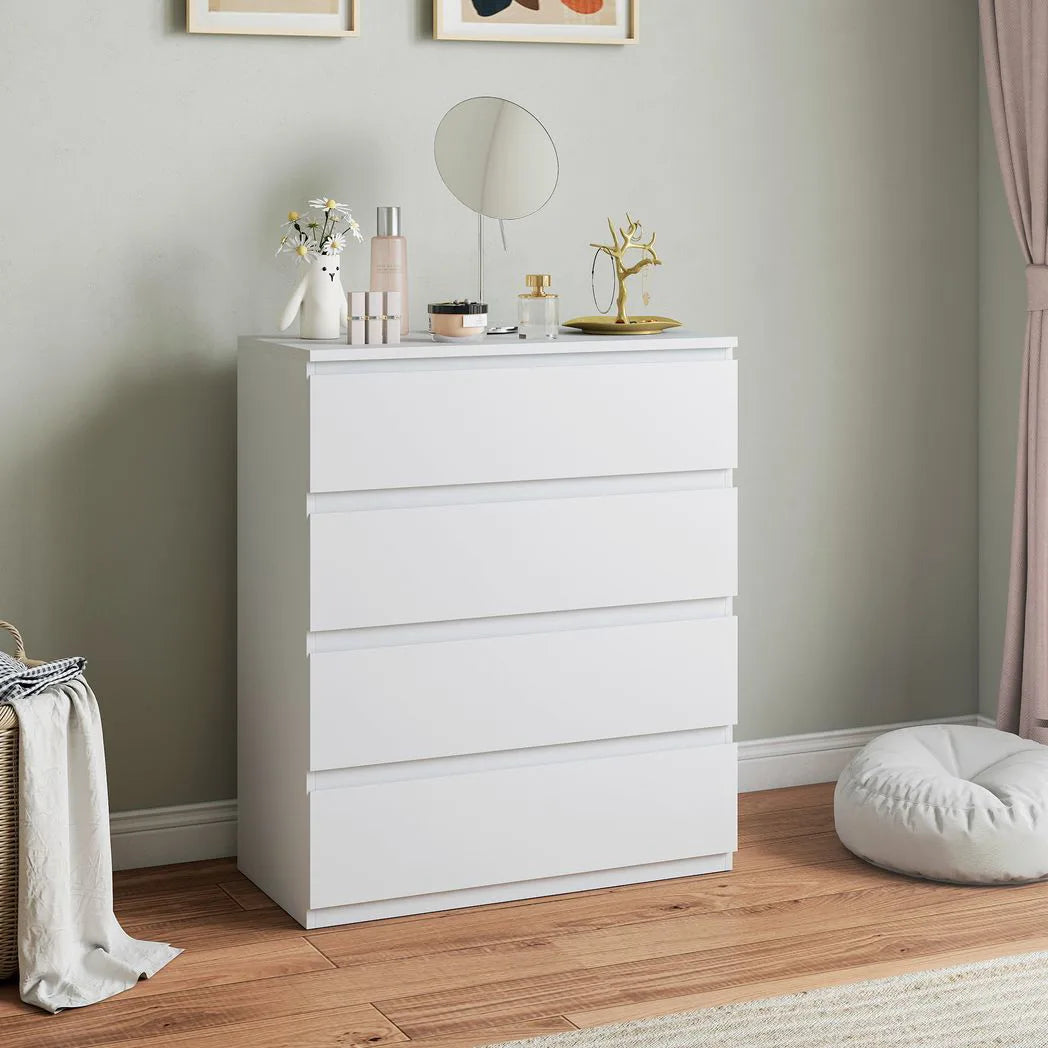 HOMCOM Chest of 4 Drawers with Anti-Tipping Hardware – Classic Bedroom Storage Unit, White