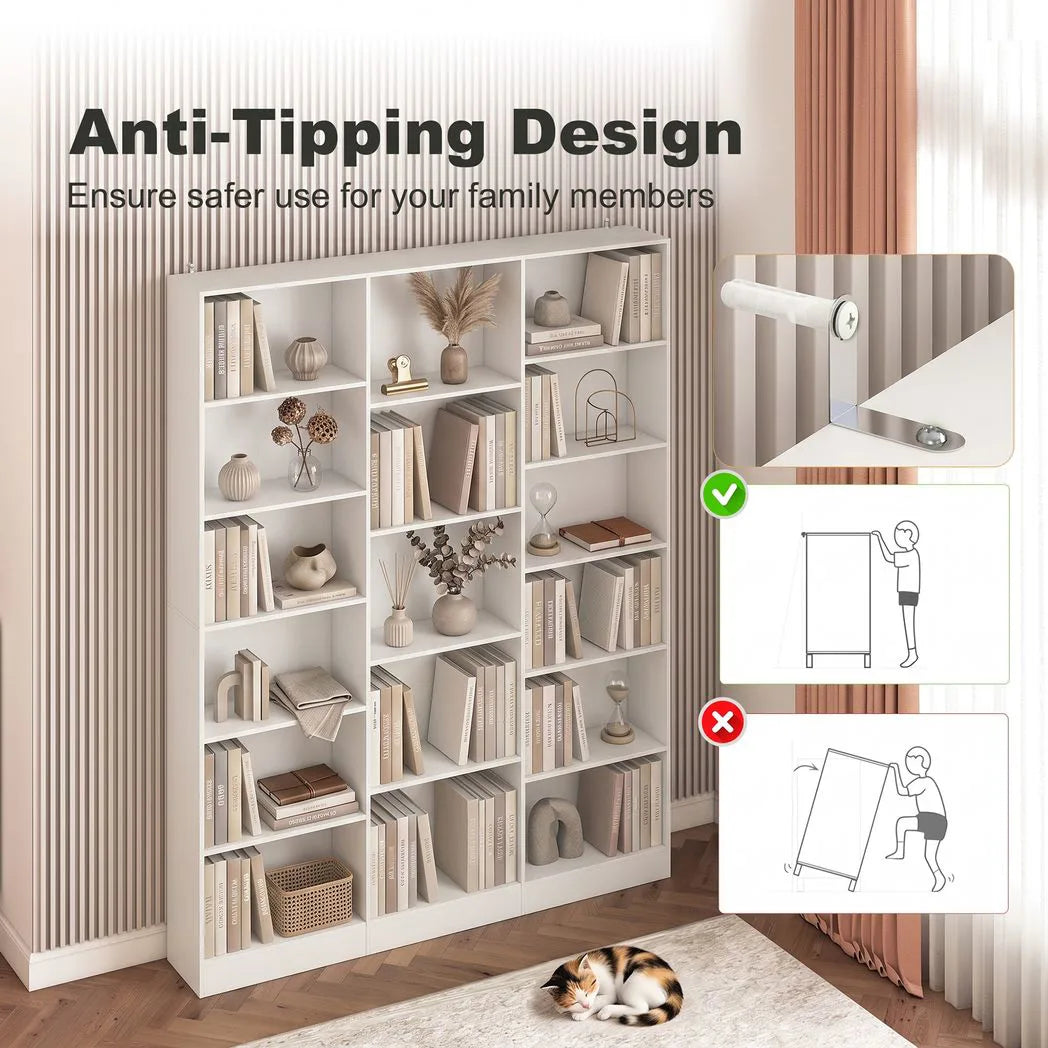 HOMCOM 17-Cube Tall Bookcase with Adjustable Shelves & Anti-Tipping Hardware – Open Storage Bookshelf, White