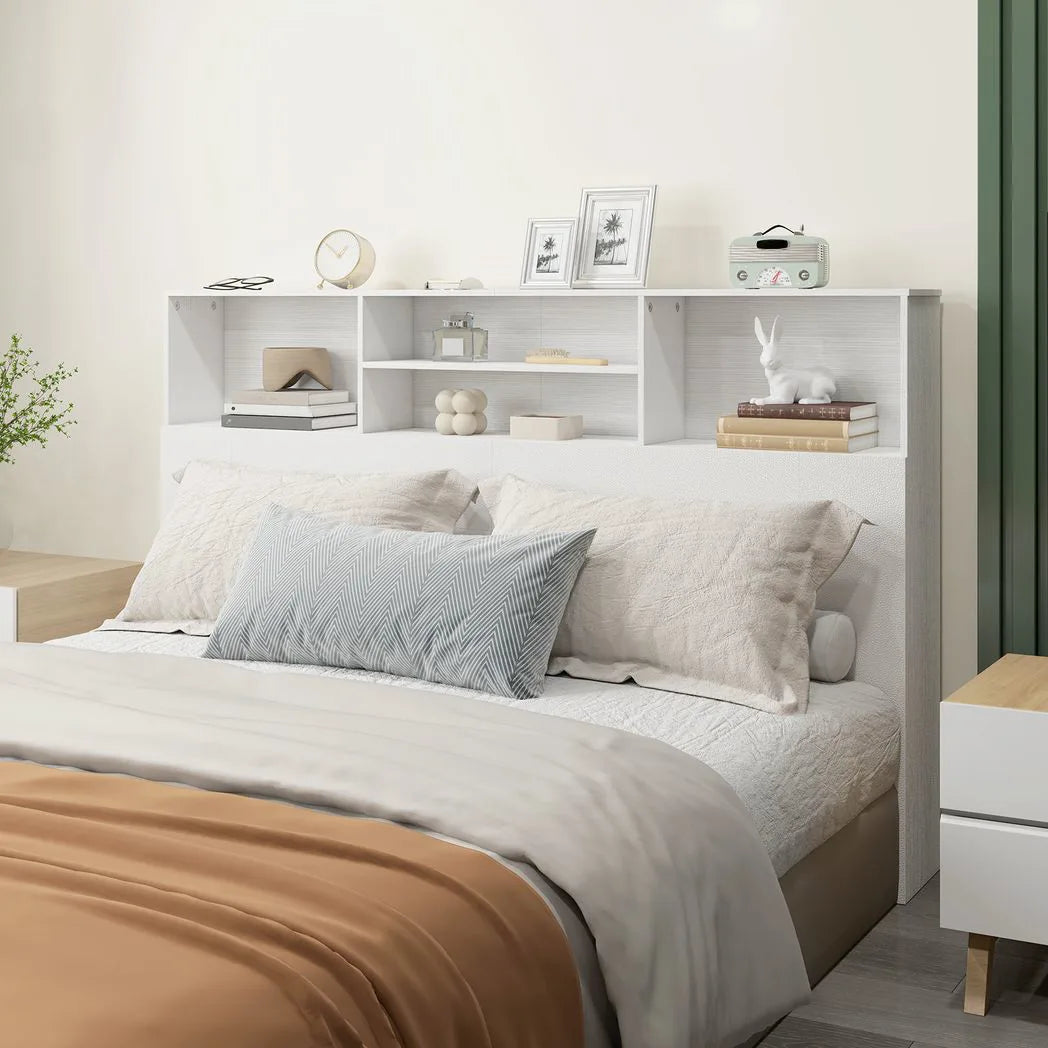HOMCOM King-Size Freestanding Headboard with 4 Open Storage Compartments – Bedroom Bed Headboard, White