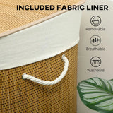 HOMCOM 144L Bamboo Laundry Basket with Lid, 3 Sections, Handles & Removable Washable Liner – Brown