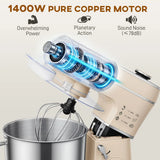 HOMCOM 6L 1400W Tilt-Head Stand Mixer with 11 Speeds, Pulse and Fermentation Function – LED Display, Cream