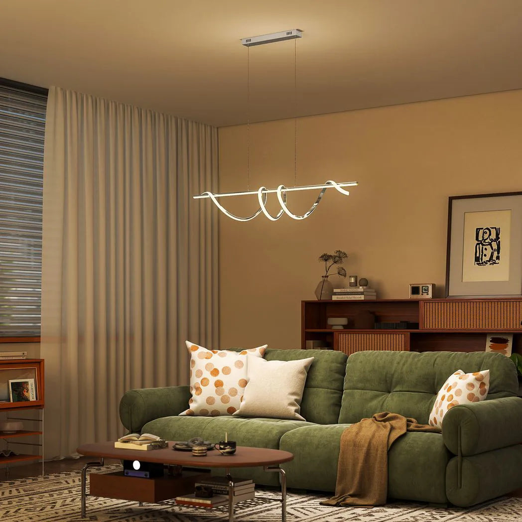 HOMCOM Spiral LED Pendant Light with 3 Colour Temperatures – Adjustable Height Modern Ceiling Light, Silver Tone