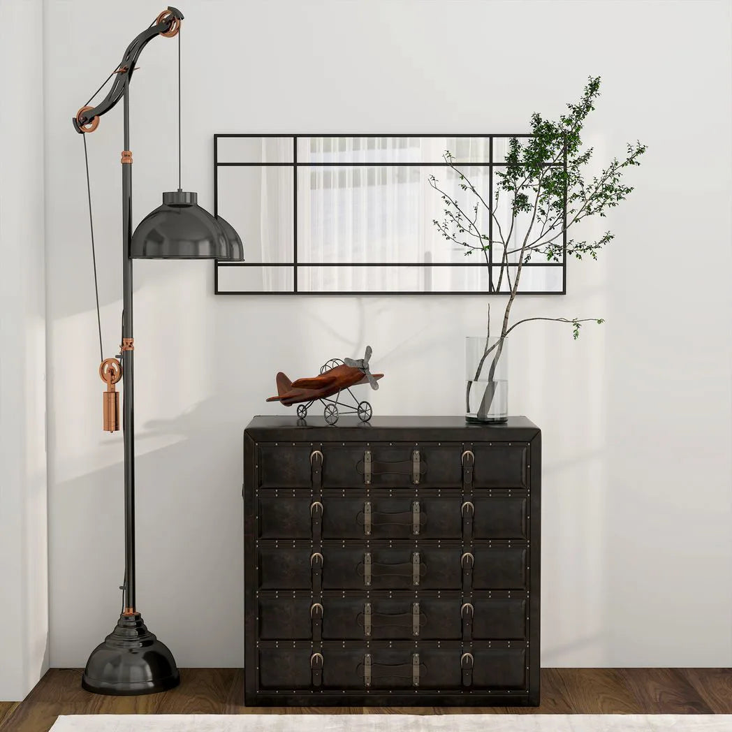 HOMCOM Decorative Grid Wall Mirror, with Back Hooks – Black