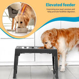 Large Dog Raised Double Bowl Feeding Station with Stainless Steel Bowls – 5 Height Settings, Foldable Legs, Black