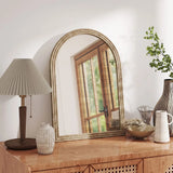 HOMCOM Modern Wall-Mounted Mirror, Arched Wall Mirror with Grooved Edge for Living Room, Entryway