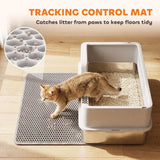 PawHut XL Stainless Steel Cat Litter Tray with Lid, Scoop and Mat – High-Sided Litter Box, Light Grey
