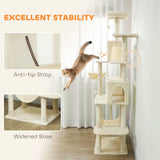 PawHut 202cm Cat Tree with 6 Scratching Posts, 2 Hammocks and 2 Condos – Cat Tower, Beige