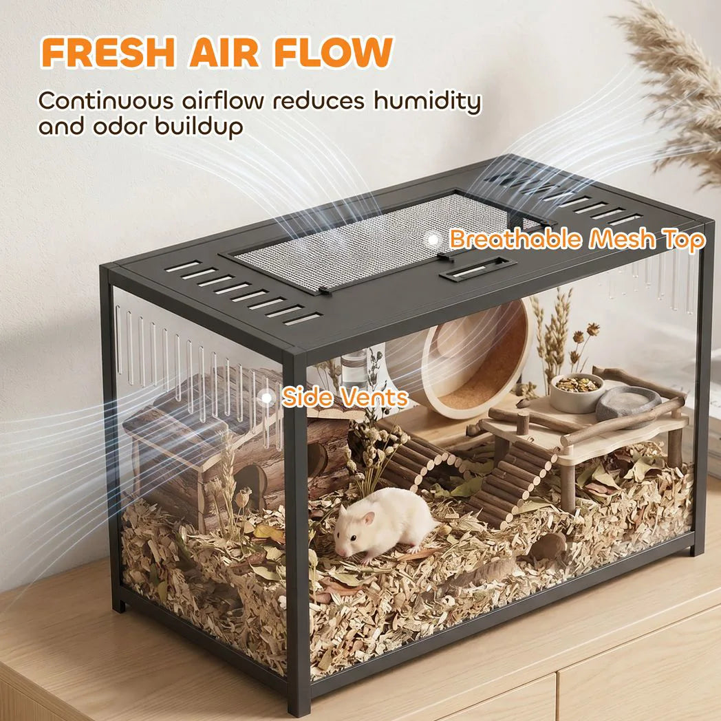 PawHut Chewproof Metal Hamster Cage with Deep Base and Openable Top – Rat Cage for Syrian and Dwarf Hamsters, 80 x 45 cm