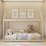 HOMCOM Single House-Shaped Pine Bed Frame for 90 x 190 cm Mattress – Scandinavian Style, Natural