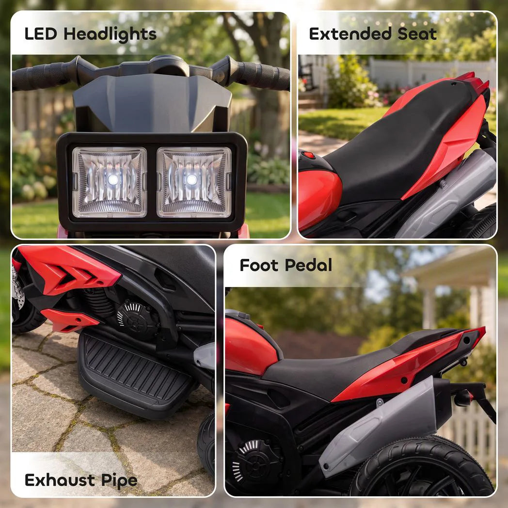 AIYAPLAY Kids Electric 3-Wheel Ride-On Motorbike with Horn, Headlights & Music – Toddler Battery Bike, Red