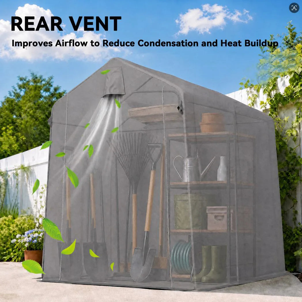 Outsunny 7.5 x 6.2ft Waterproof Garden Storage Tent – Bike Shelter with Roll-Up Zip Door and Vent, Dark Grey