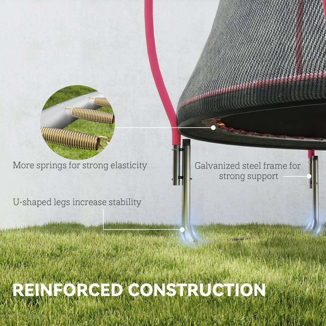 SPORTNOW 10ft Outdoor Trampoline with Enclosure Net, Padded Poles & Spring Cover – Garden Trampoline, Pink