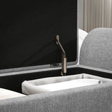 HOMCOM Storage Ottoman Bench with Armrests, 53.8L Lift-Top Storage & Rubberwood Legs – Upholstered Linen Window Seat, Dark Grey