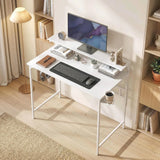 HOMCOM Computer Desk with Hutch Shelf, Cup Holder and Headphone Hook – 80cm Home Office Study Table, White
