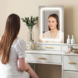HOMCOM Dressing Table with LED Mirror and 10 Fabric Drawers – Makeup Vanity with Adjustable Lighting, White