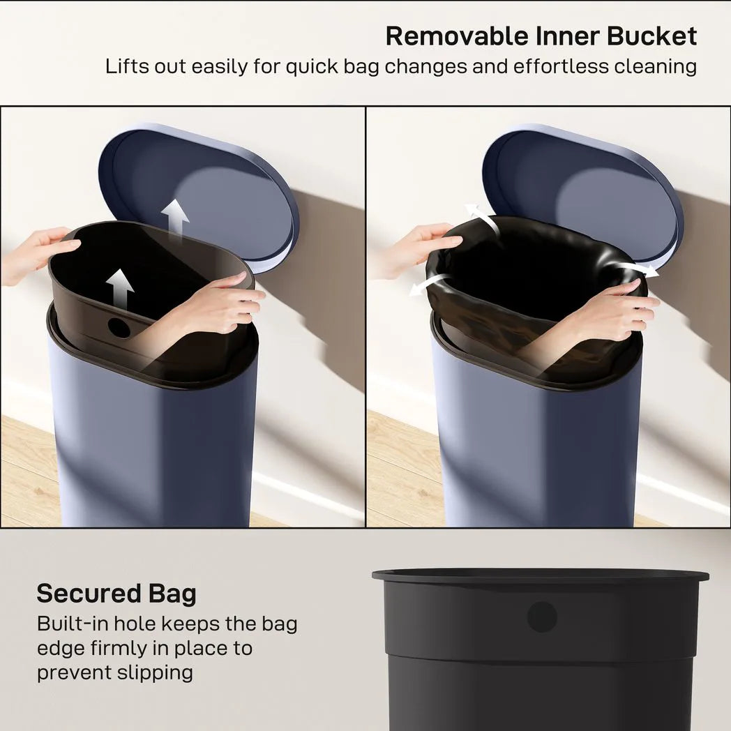 HOMCOM 30L Modern Curved Kitchen Bin with Soft-Close Stay-Open Lid and Removable Bucket – Pedal Bin, Grey